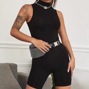 Women's Black Romper Shorts Jumpsuit Stretchy L Large